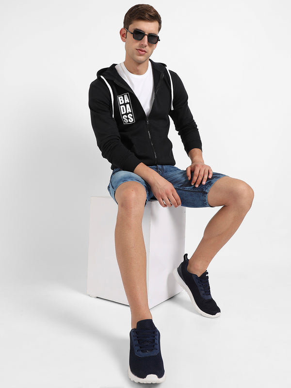 Zip-Front Typographic Print Hoodie