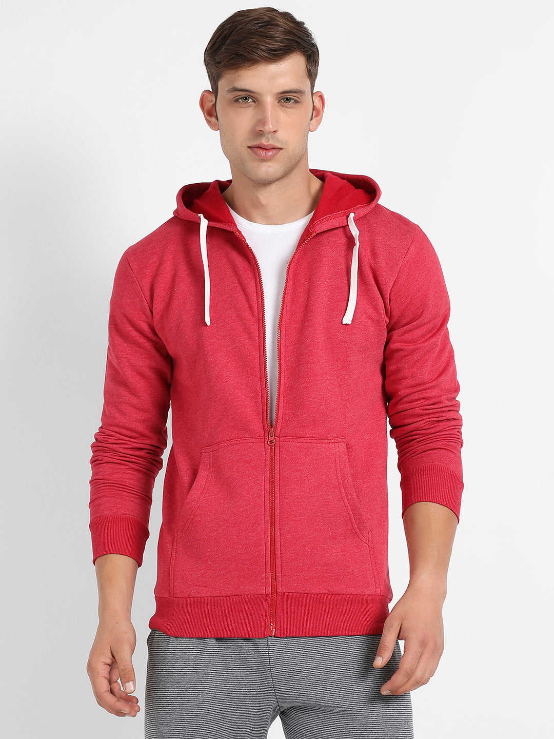 Zip-Front Hoodie With Contrast Drawstring