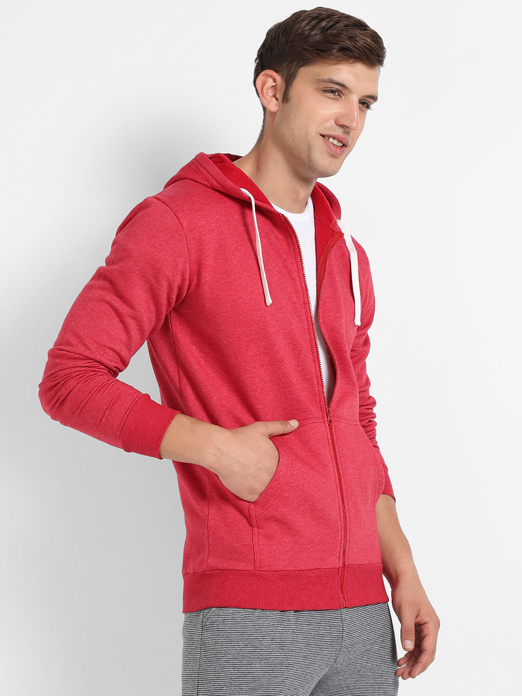Zip-Front Hoodie With Contrast Drawstring