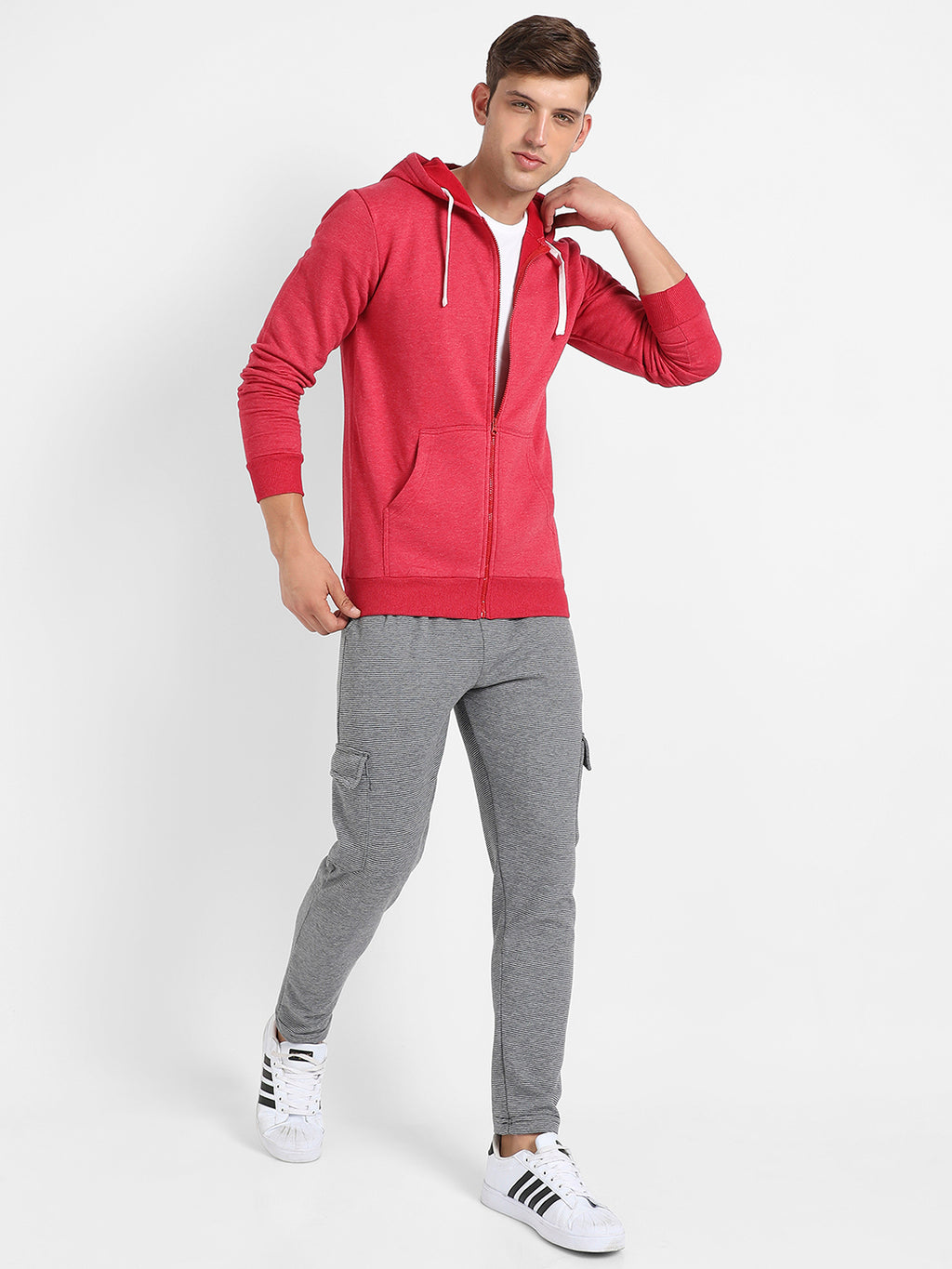Zip-Front Hoodie With Contrast Drawstring