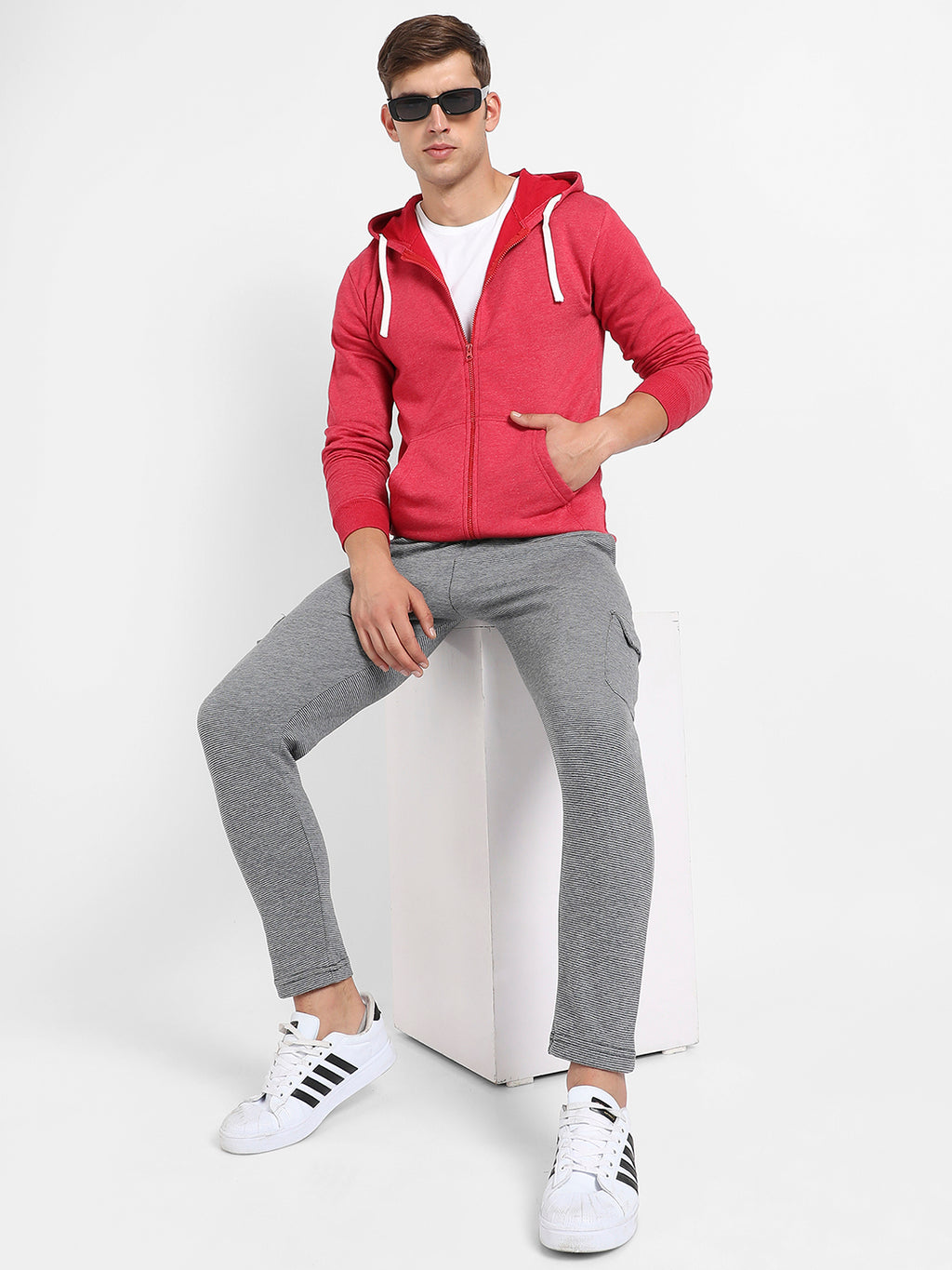 Zip-Front Hoodie With Contrast Drawstring