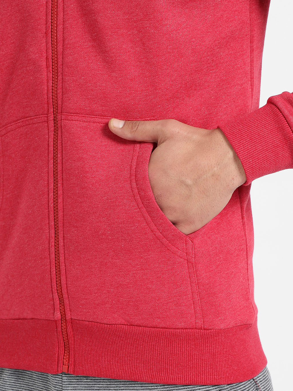 Men's Red Zip-Front Hoodie With Contrast Drawstring