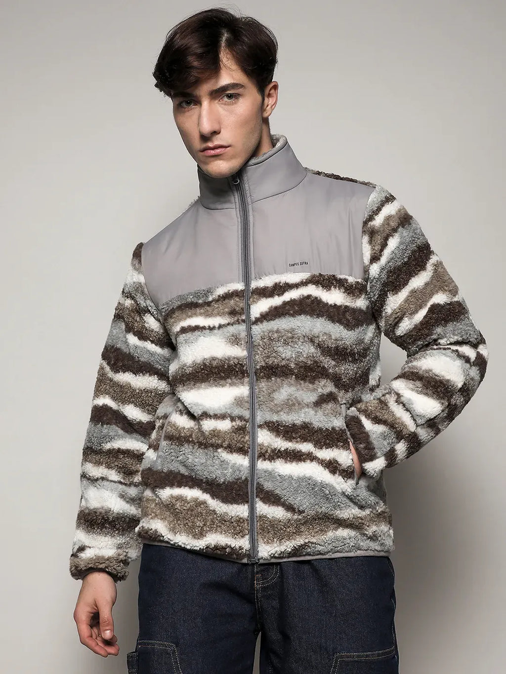 Camouflage Sherpa Zip-Front Jacket