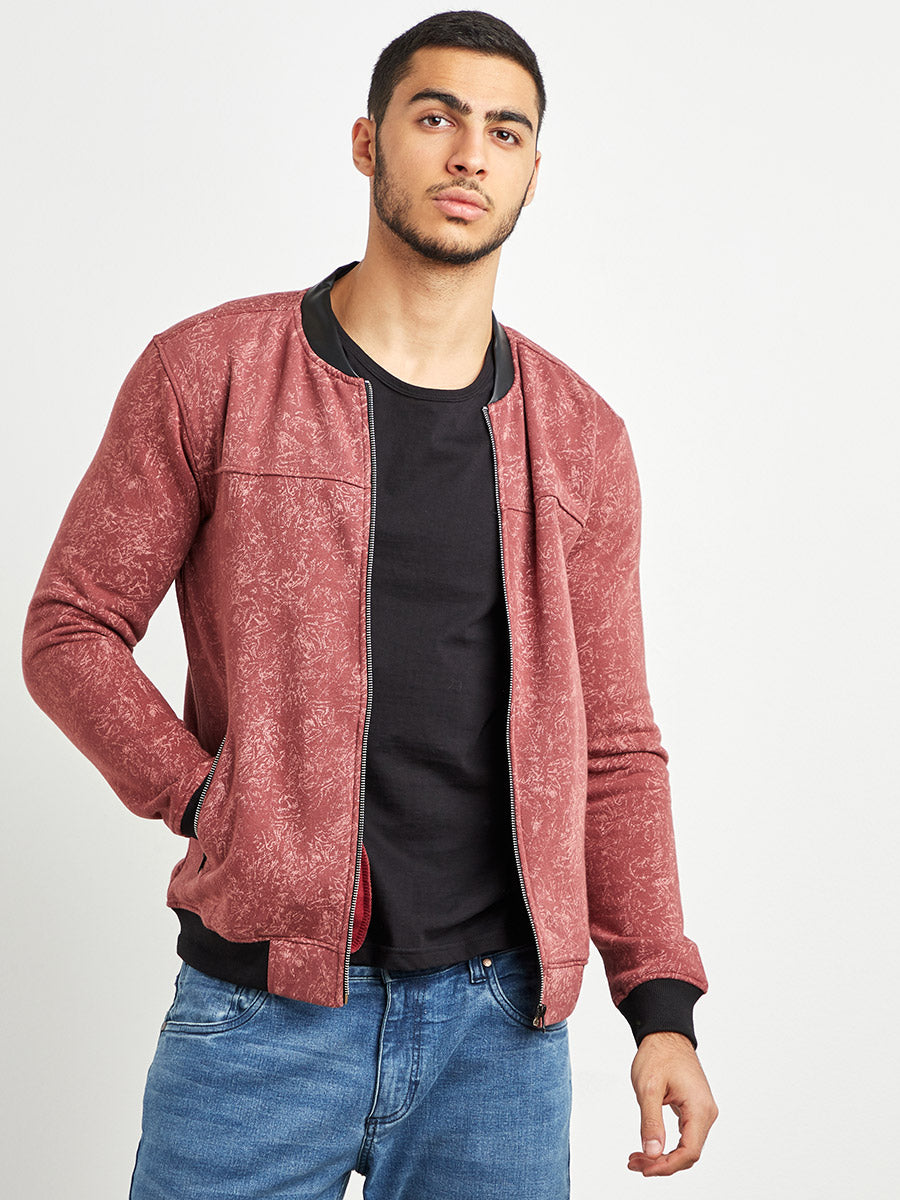 Maroon Printed Padded Jacket