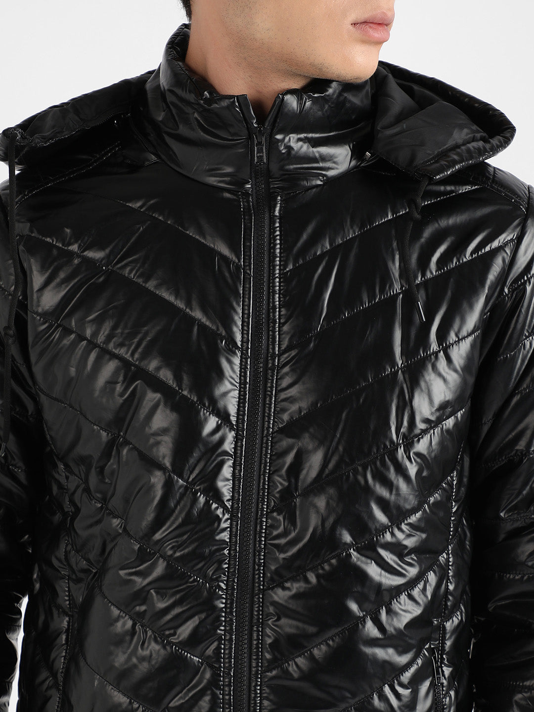 Men's Black Zip-Front Quilted Puffer Jacket