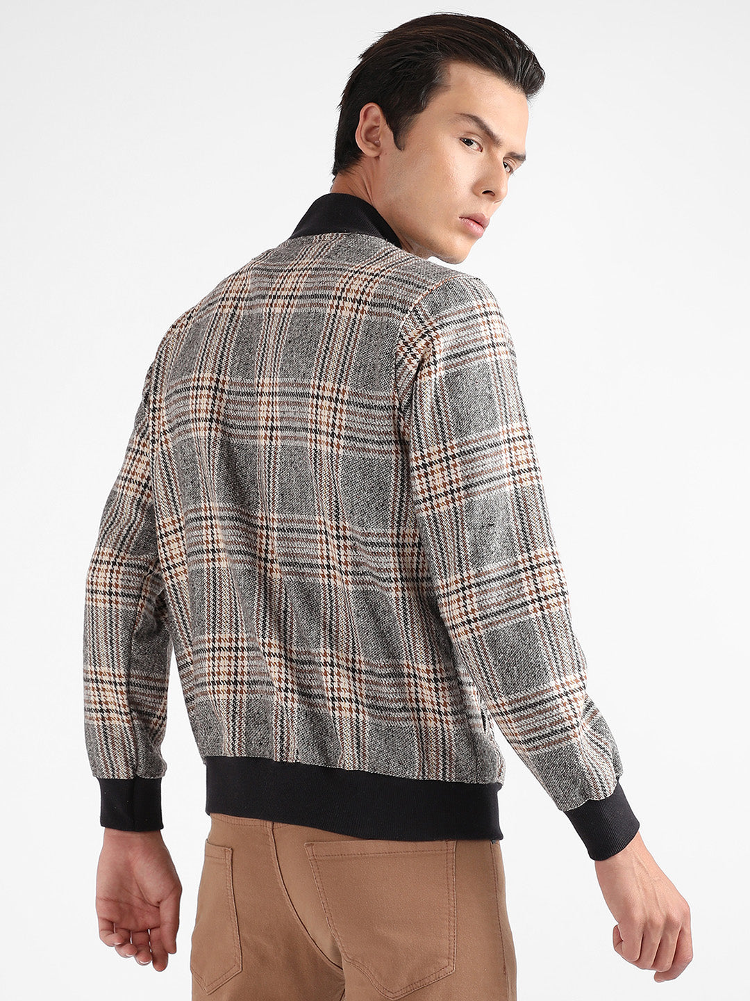 Tartan Plaid Jacket With Ribbed Hem