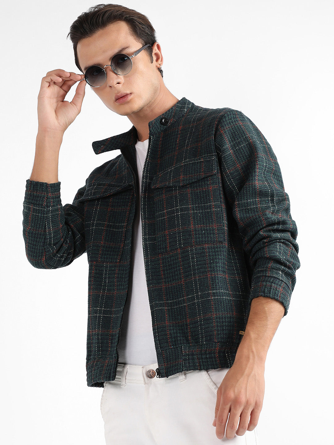 Tartan Plaid Jacket With Flap Pockets