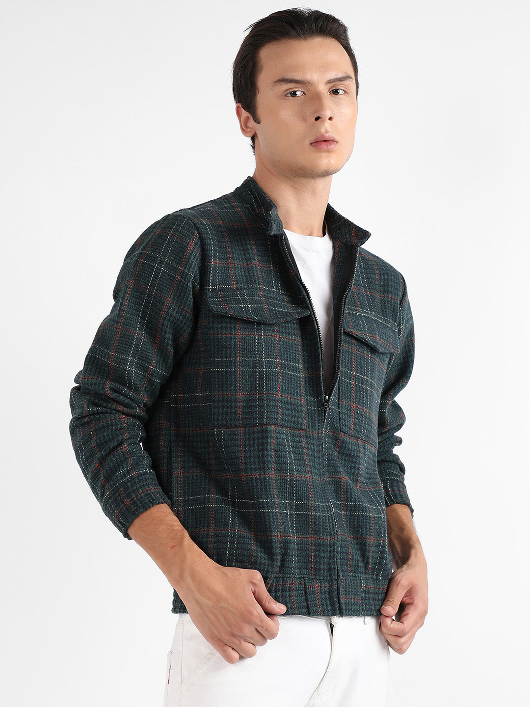 Tartan Plaid Jacket With Flap Pockets