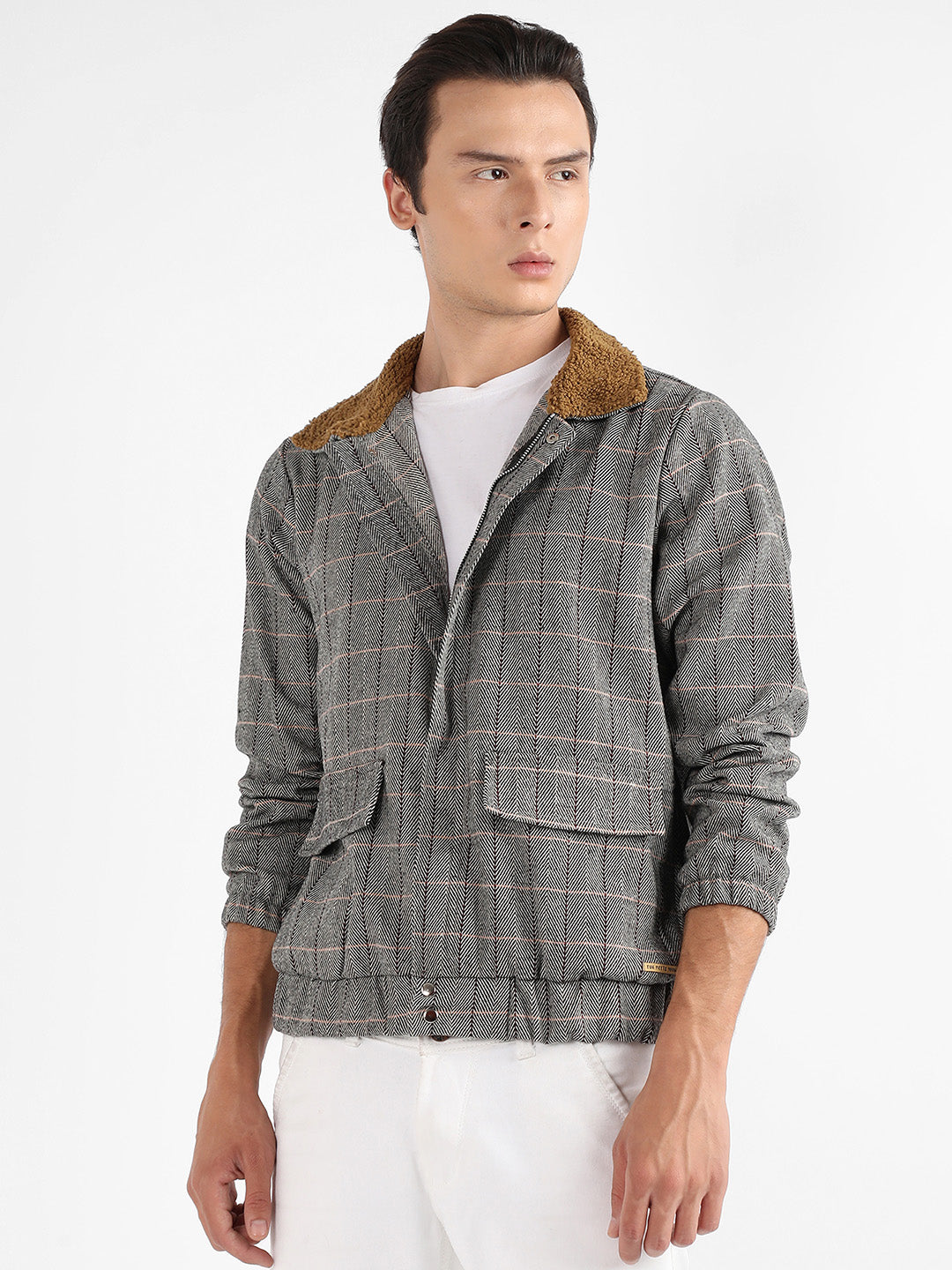 Tartan Plaid Jacket With Fleece Collar