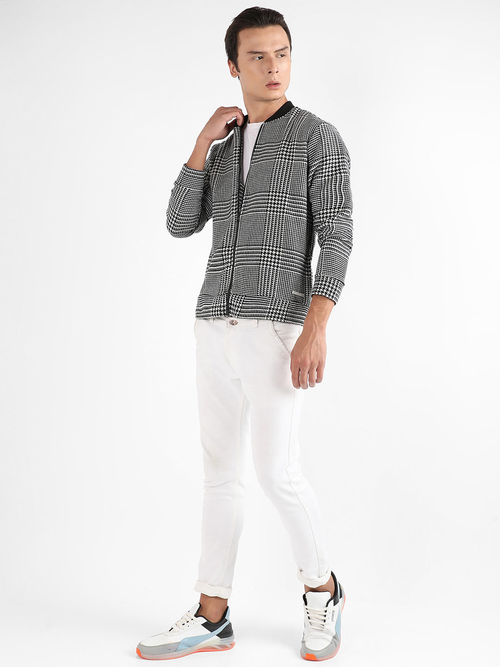 Zip-Front Houndstooth Jacket