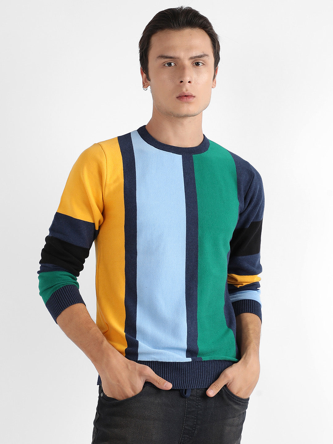 Contrast Panel Relaxed Pullover Sweater