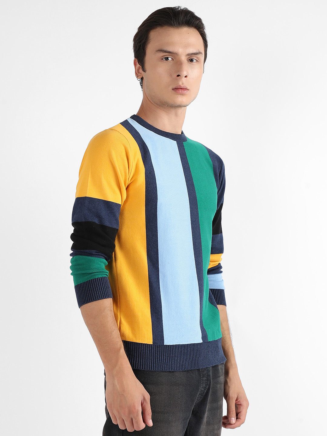 Contrast Panel Relaxed Pullover Sweater