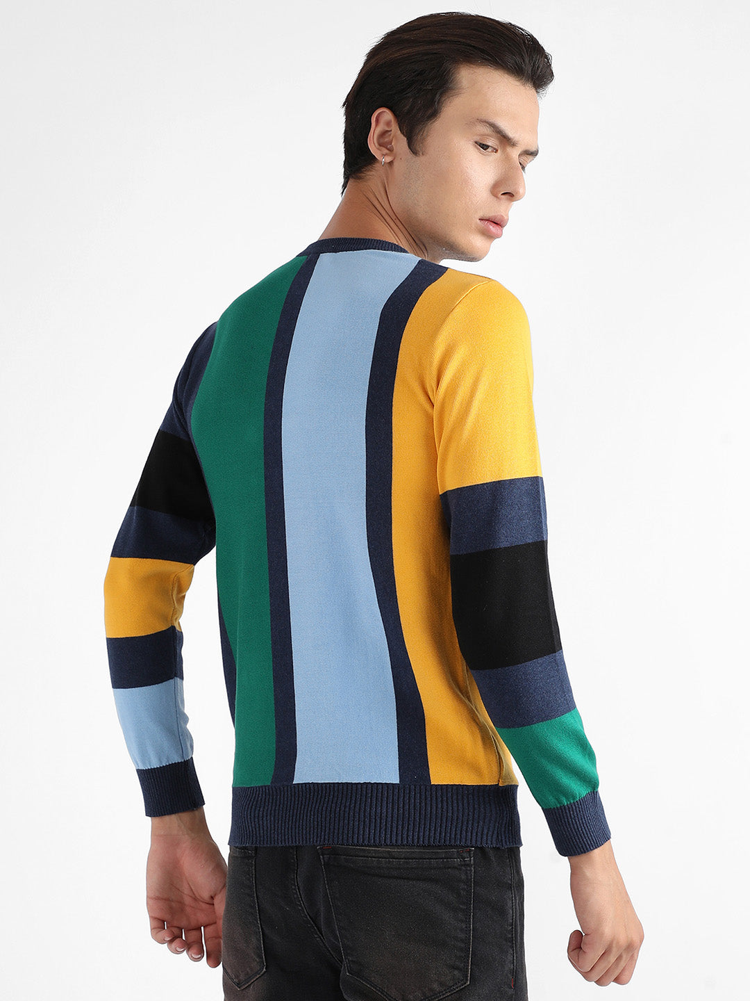 Contrast Panel Relaxed Pullover Sweater