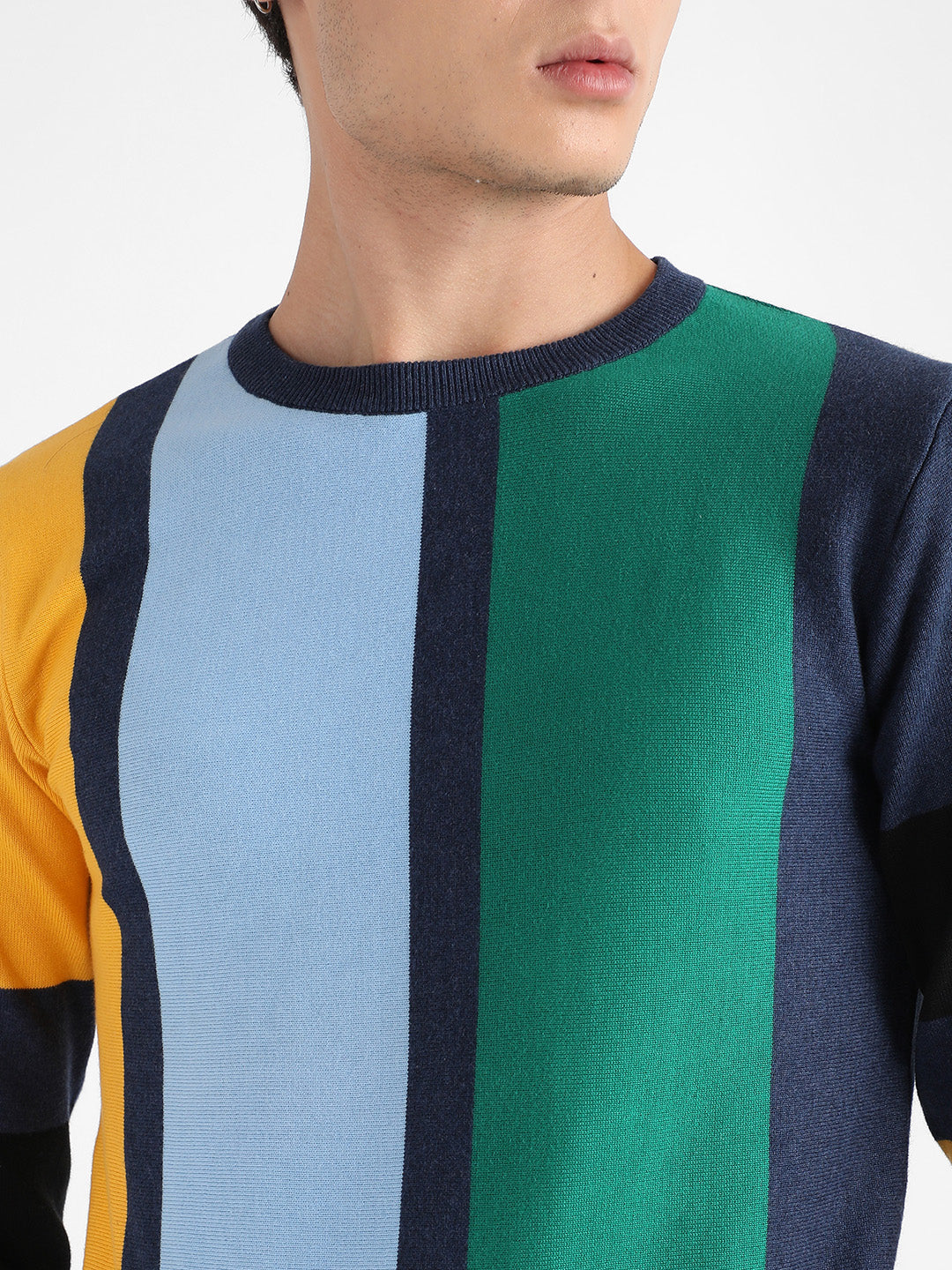 Men's Multicolour Contrast Panel Relaxed Pullover Sweater