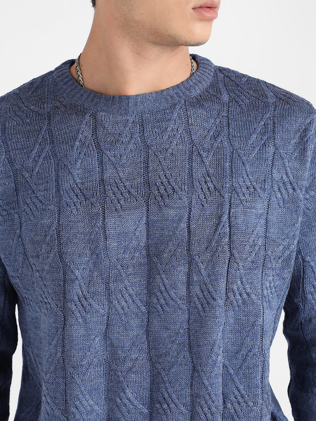 Men's Blue Textured Knit Pullover Sweater