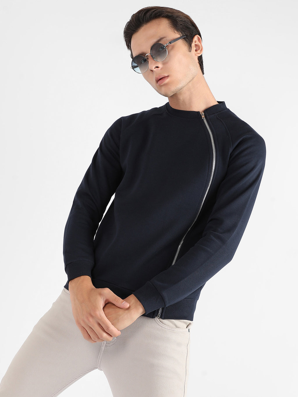 Sweatshirt With Asymmetriclal Zip