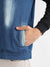 Men's Black & Blue Medium-Wash Denim Jacket With Sweatshirt Sleeve