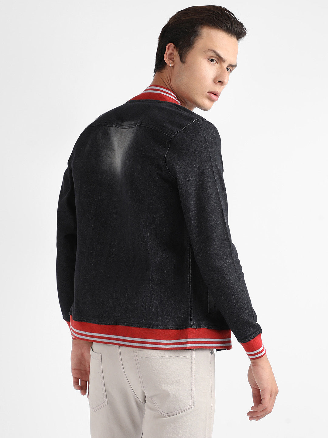 Dark-Wash Denim Jacket With Contrast Hem