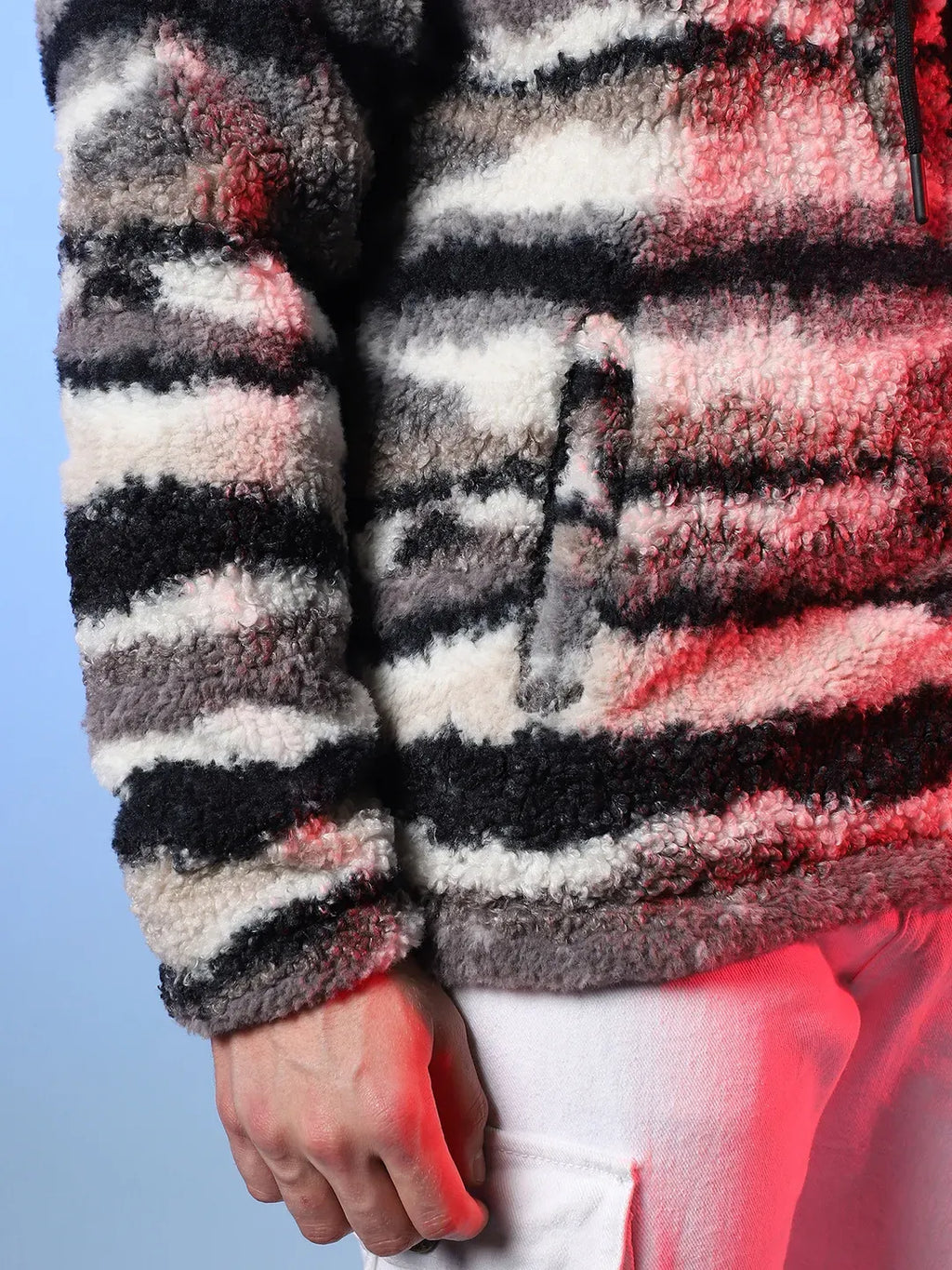 Men's Midnight Black - Ivory White Camouflage Sherpa Puffer Jacket