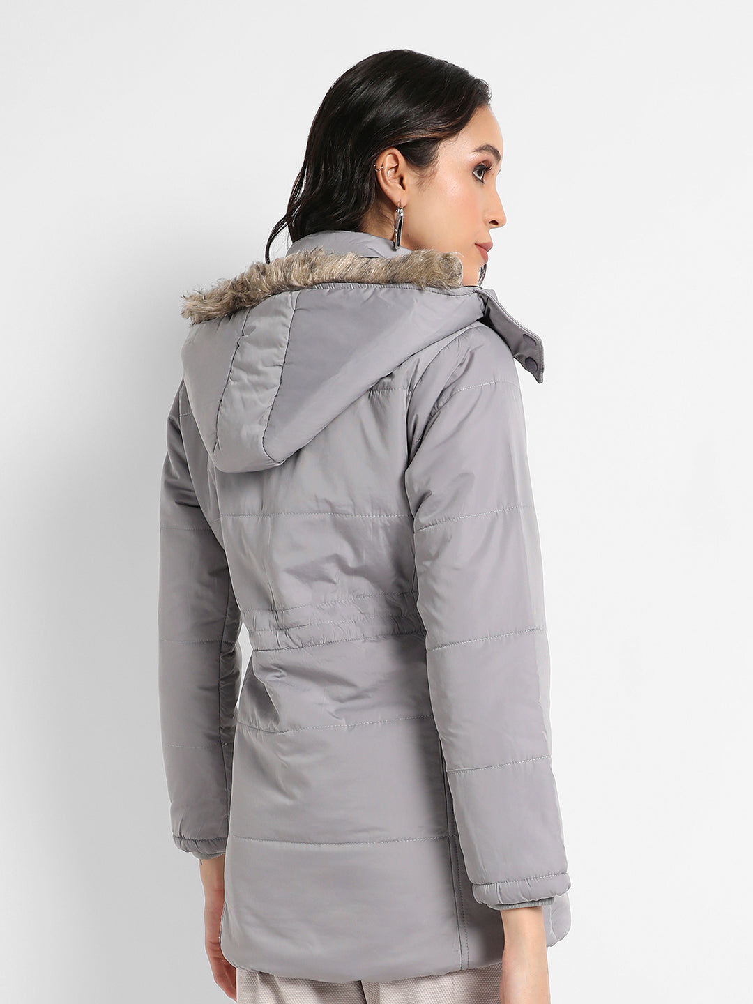 Detachable Hood Puffer Jacket With Fur Details