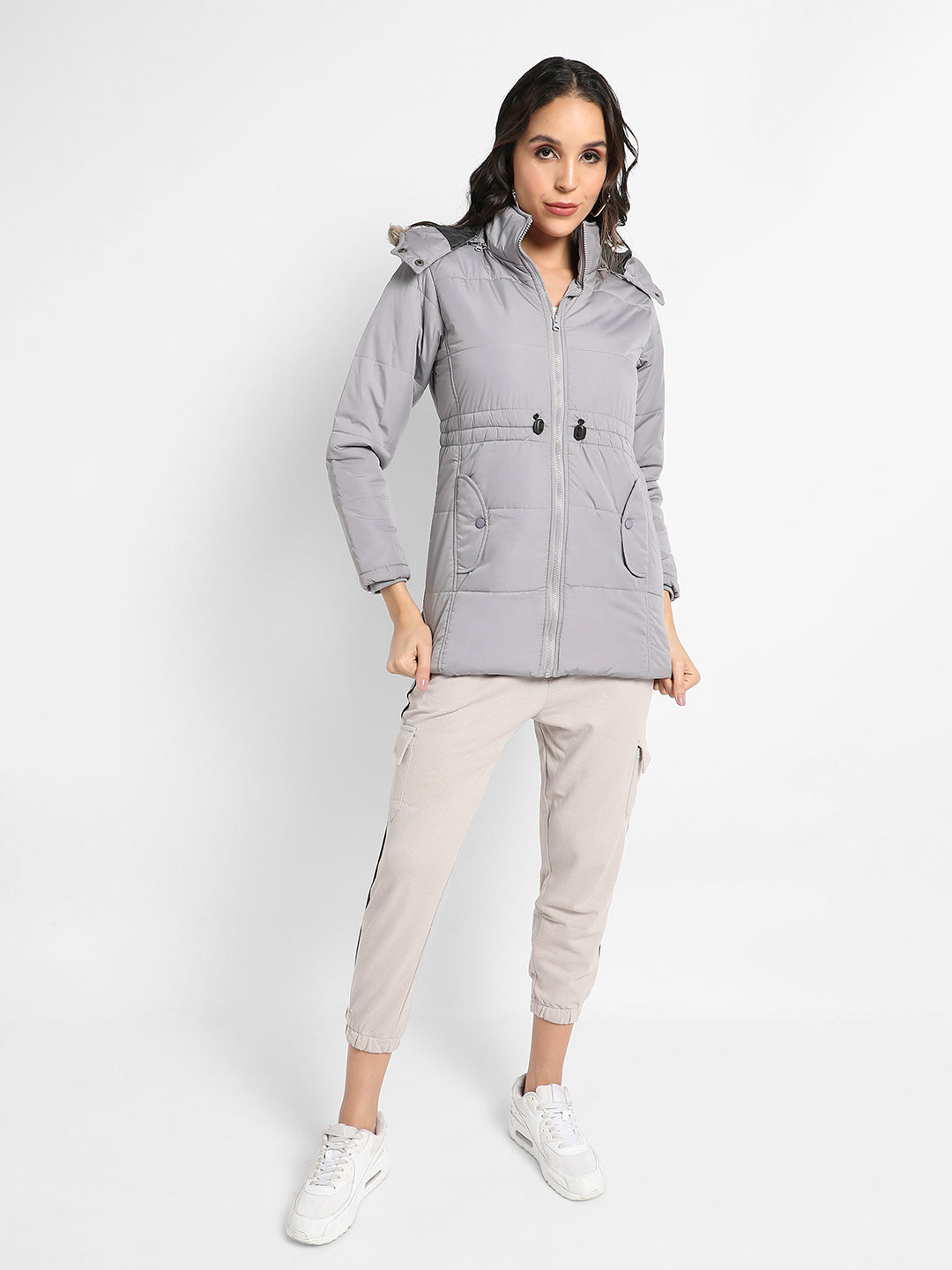 Detachable Hood Puffer Jacket With Fur Details