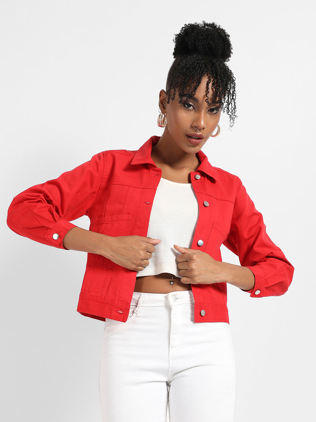 Patch Pocket Denim Jacket With Detachable Hood