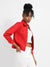 Red Patch Pocket Denim Jacket With Detachable Hood