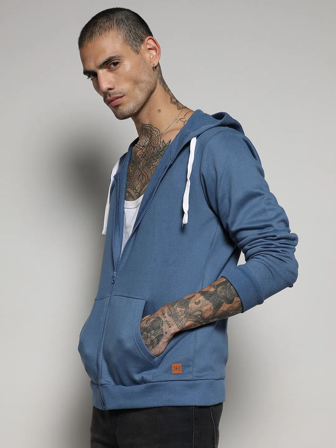 Zip-Front Hoodie With Contrast Drawstring