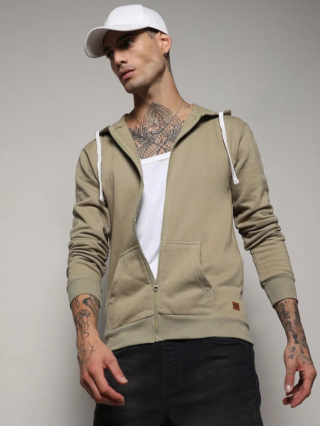 Zip-Front Hoodie With Contrast Drawstring