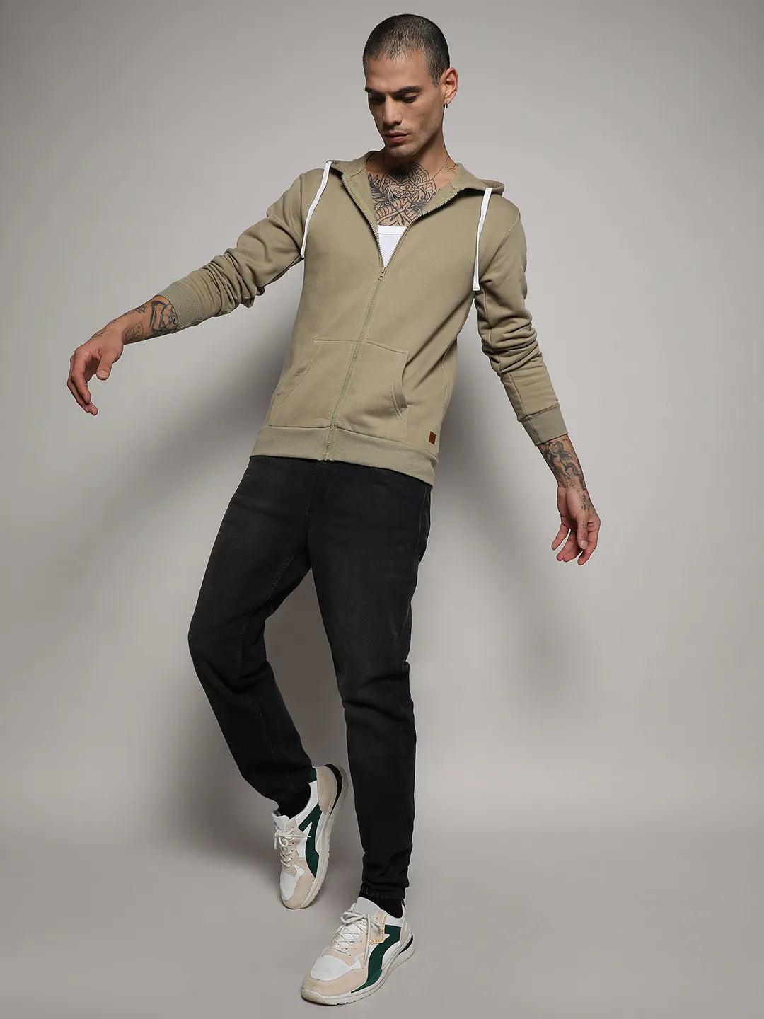 Zip-Front Hoodie With Contrast Drawstring