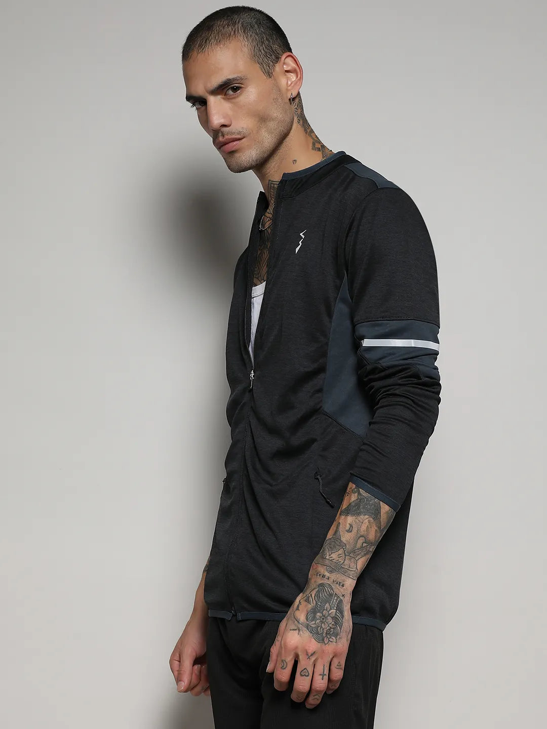 Heathered Activewear Jacket With Contrast Detail