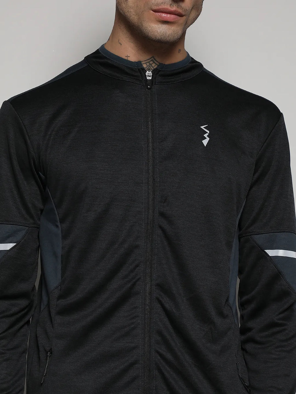 Black Heathered Activewear Jacket With Contrast Detail