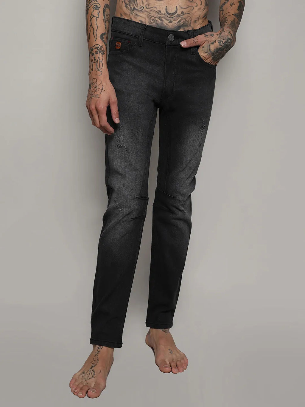 Minimal Side Distressed Denim Jeans