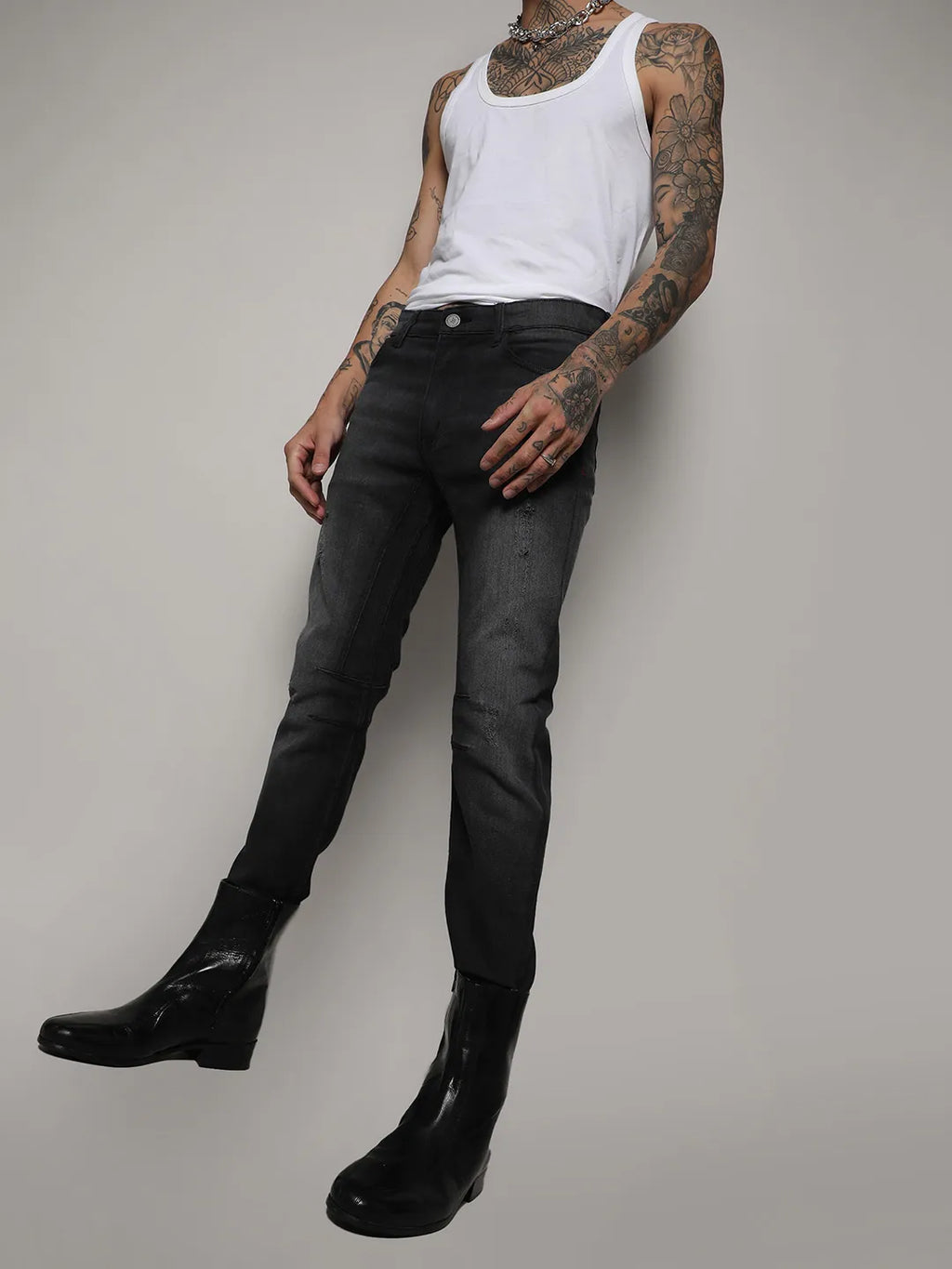 Minimal Side Distressed Denim Jeans