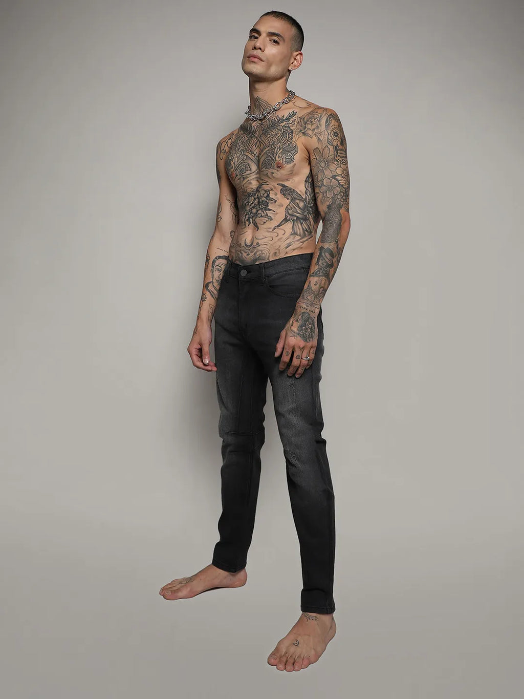 Minimal Side Distressed Denim Jeans