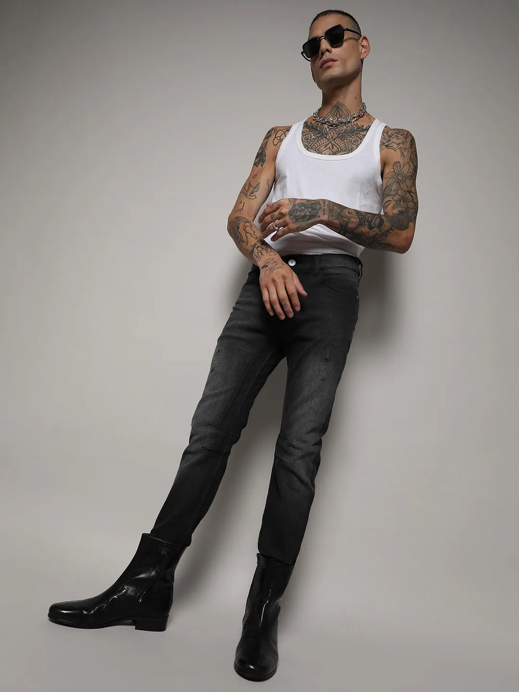 Minimal Side Distressed Denim Jeans