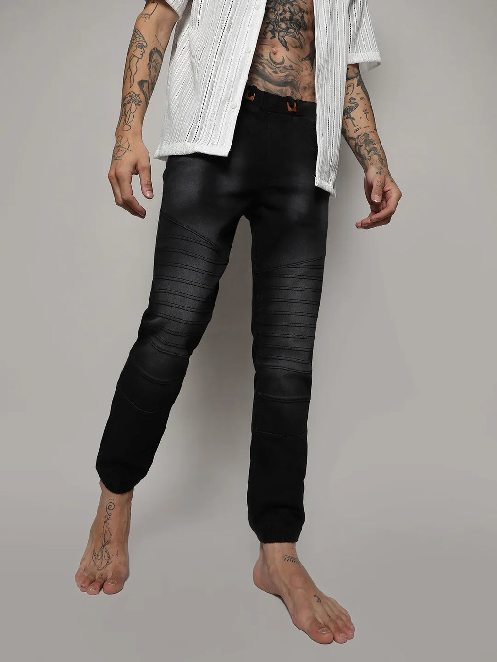 Self-Design Cinched Hem Denim Jeans