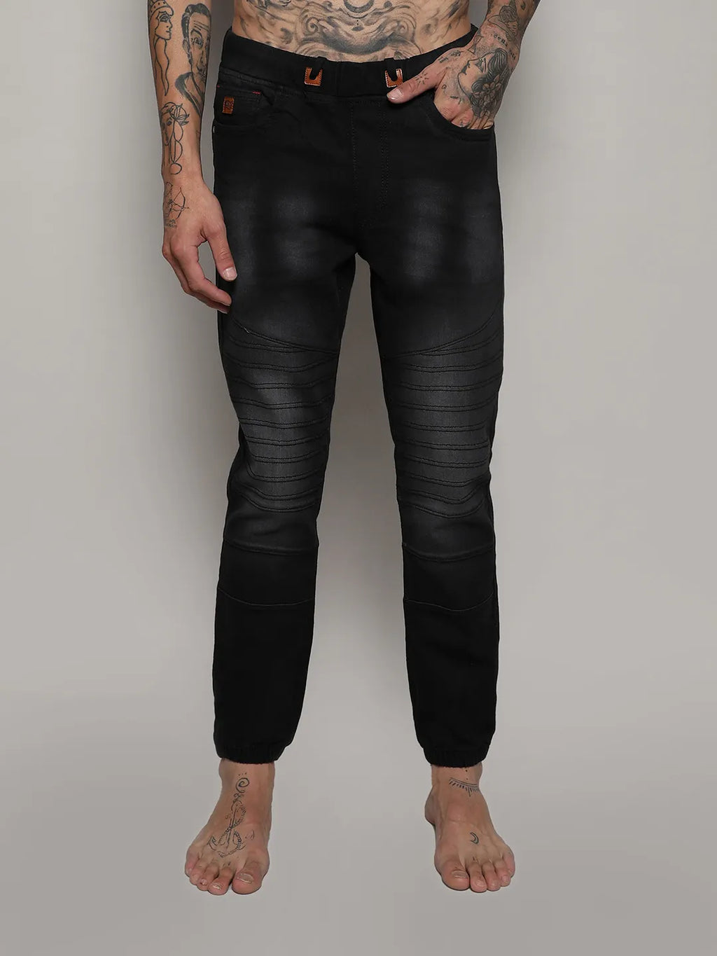 Self-Design Cinched Hem Denim Jeans