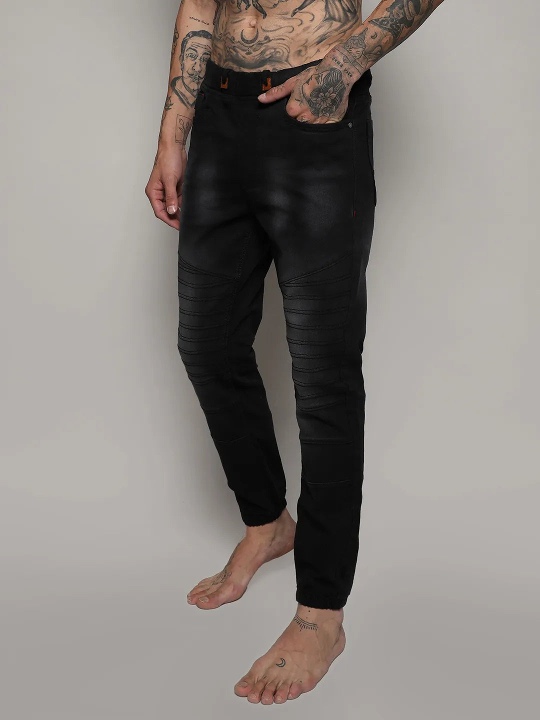 Self-Design Cinched Hem Denim Jeans