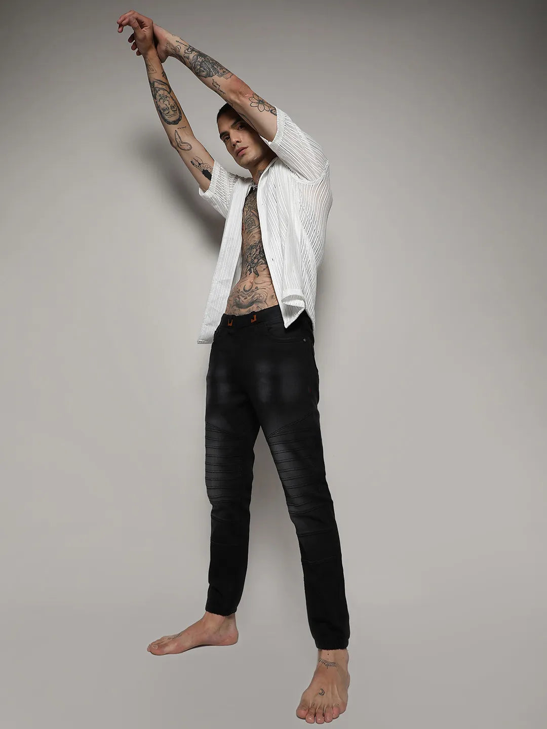 Self-Design Cinched Hem Denim Jeans