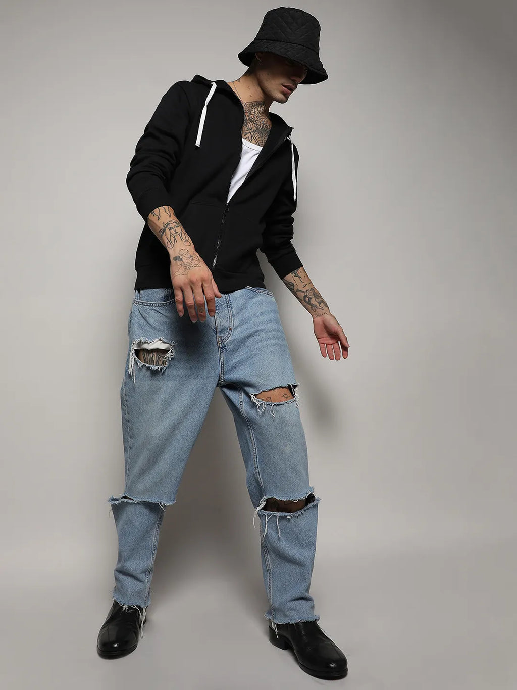 Zip-Front Hoodie With Contrast Drawstring