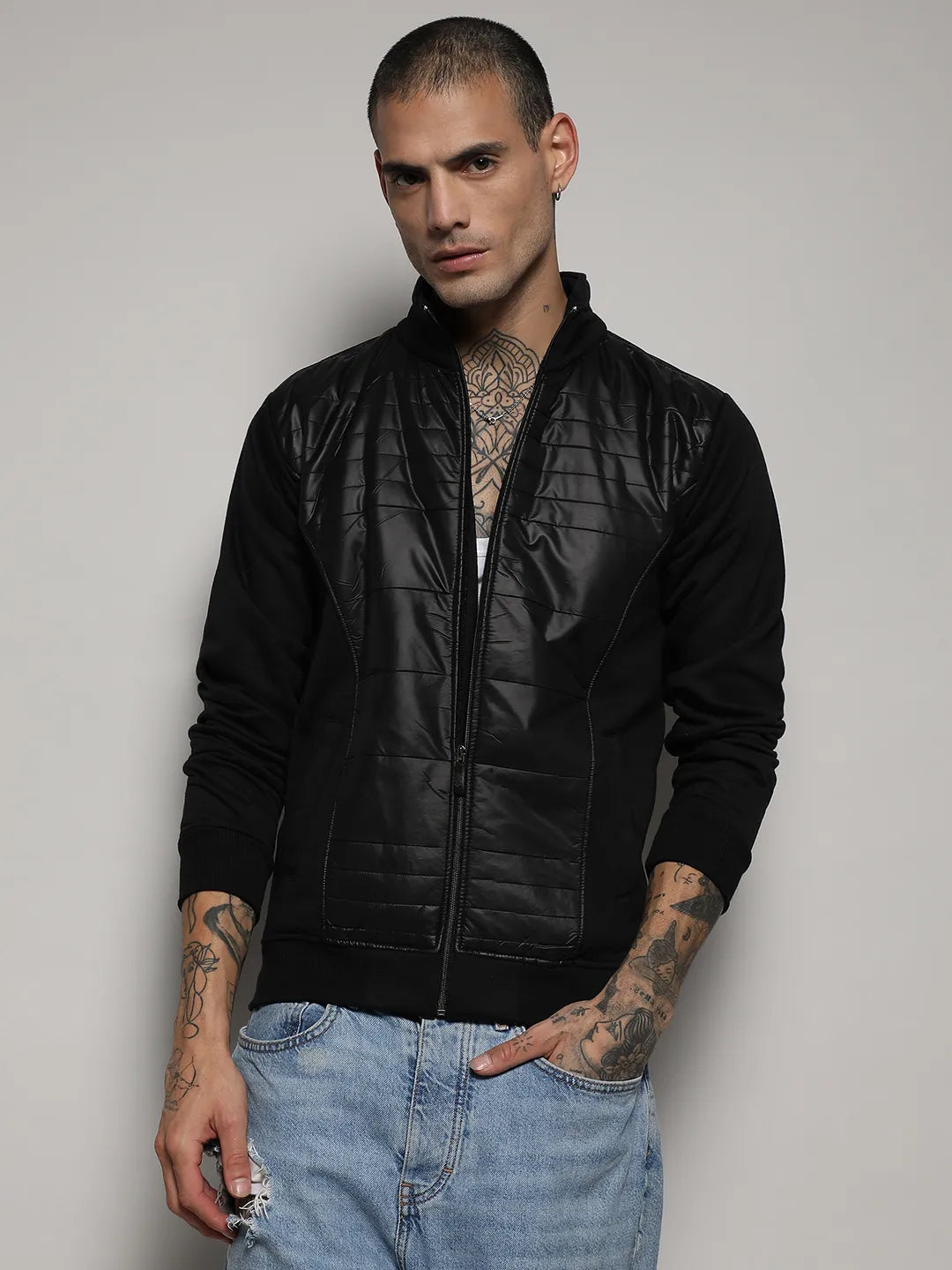 Zip-Front Jacket With Quilted Detail