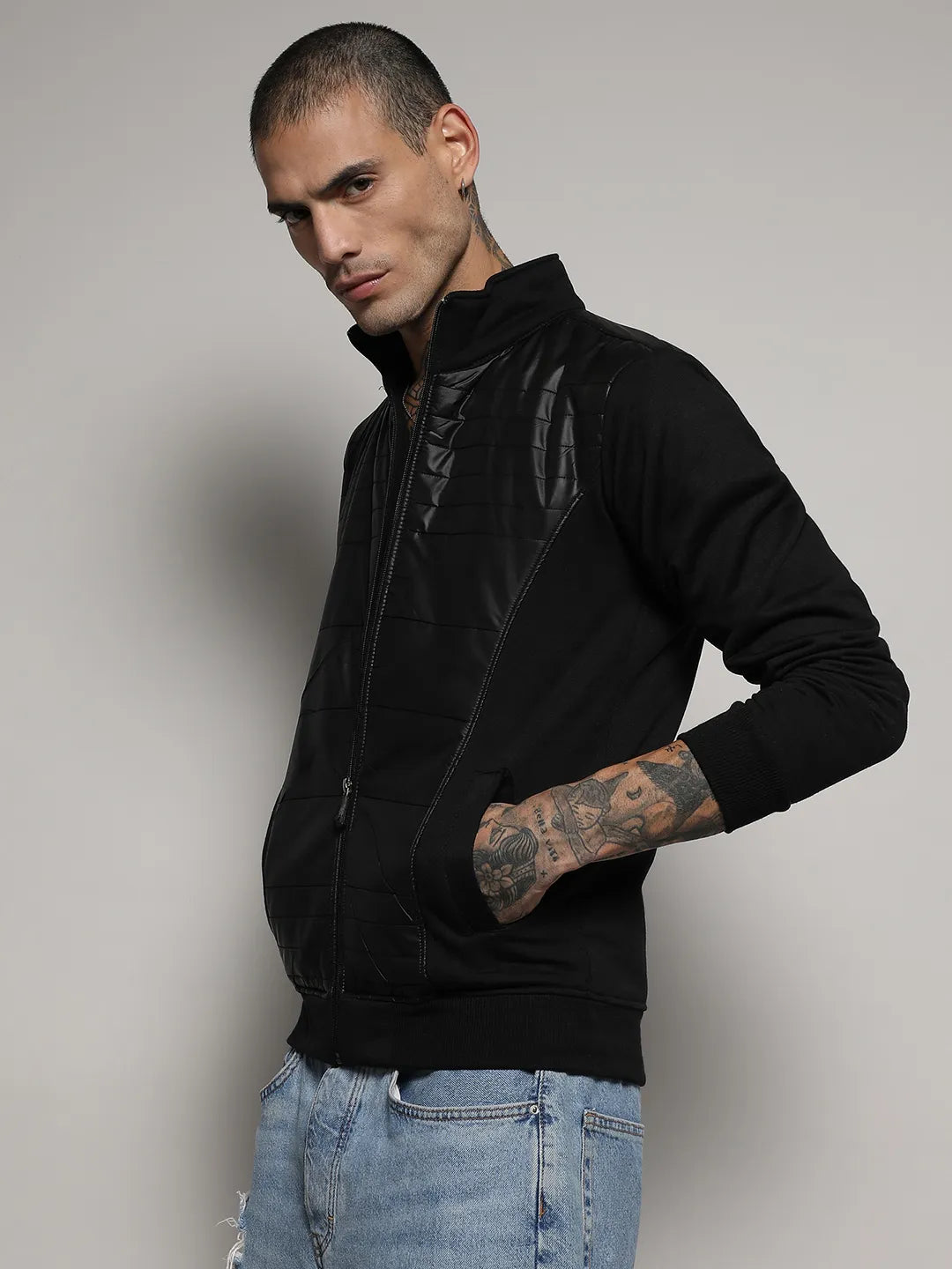 Zip-Front Jacket With Quilted Detail