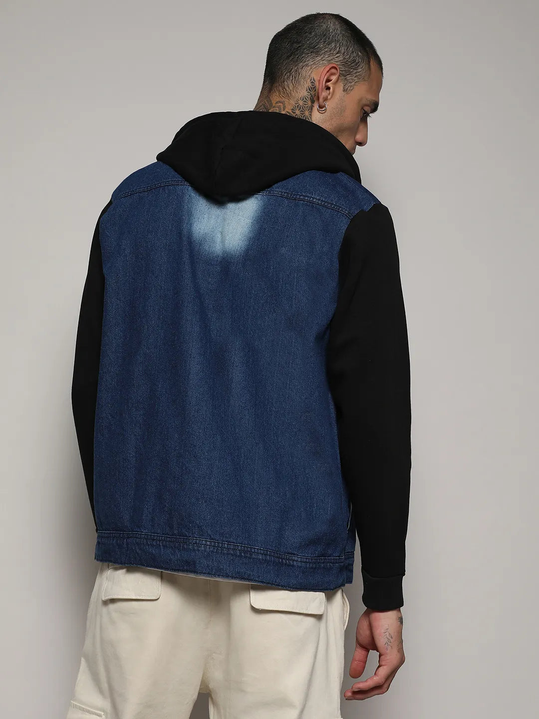 Button-Front Medium-Wash Denim Jacket