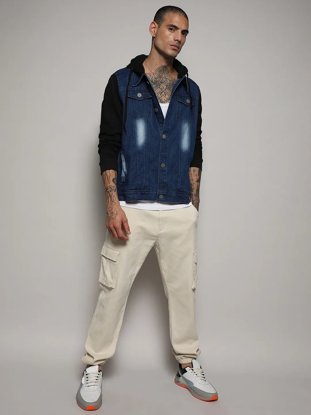 Button-Front Medium-Wash Denim Jacket