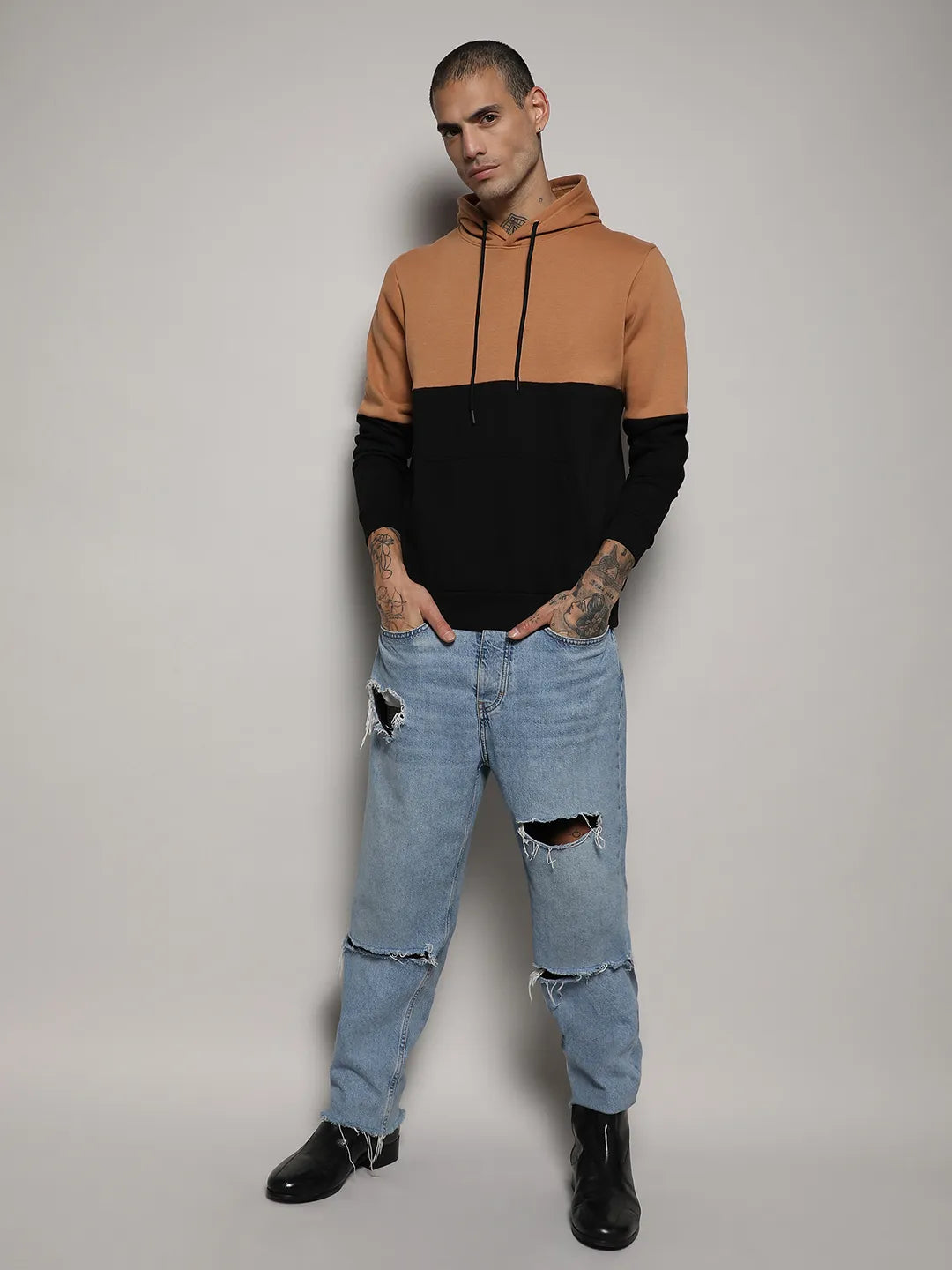 Pullover Hoodie With Ribbed Hem