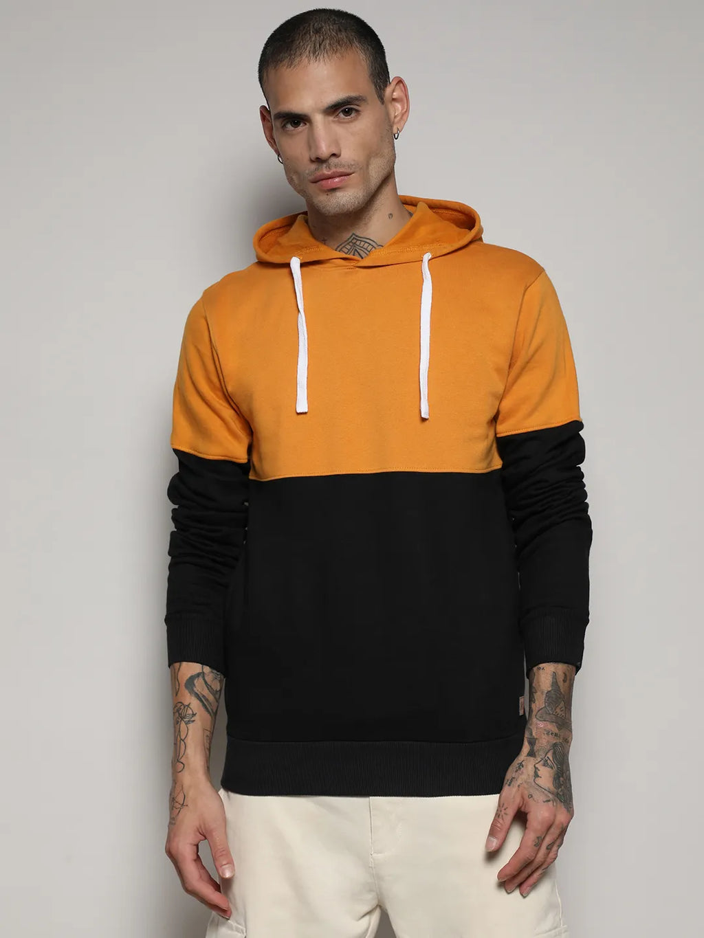 Pullover Hoodie With Ribbed Hem