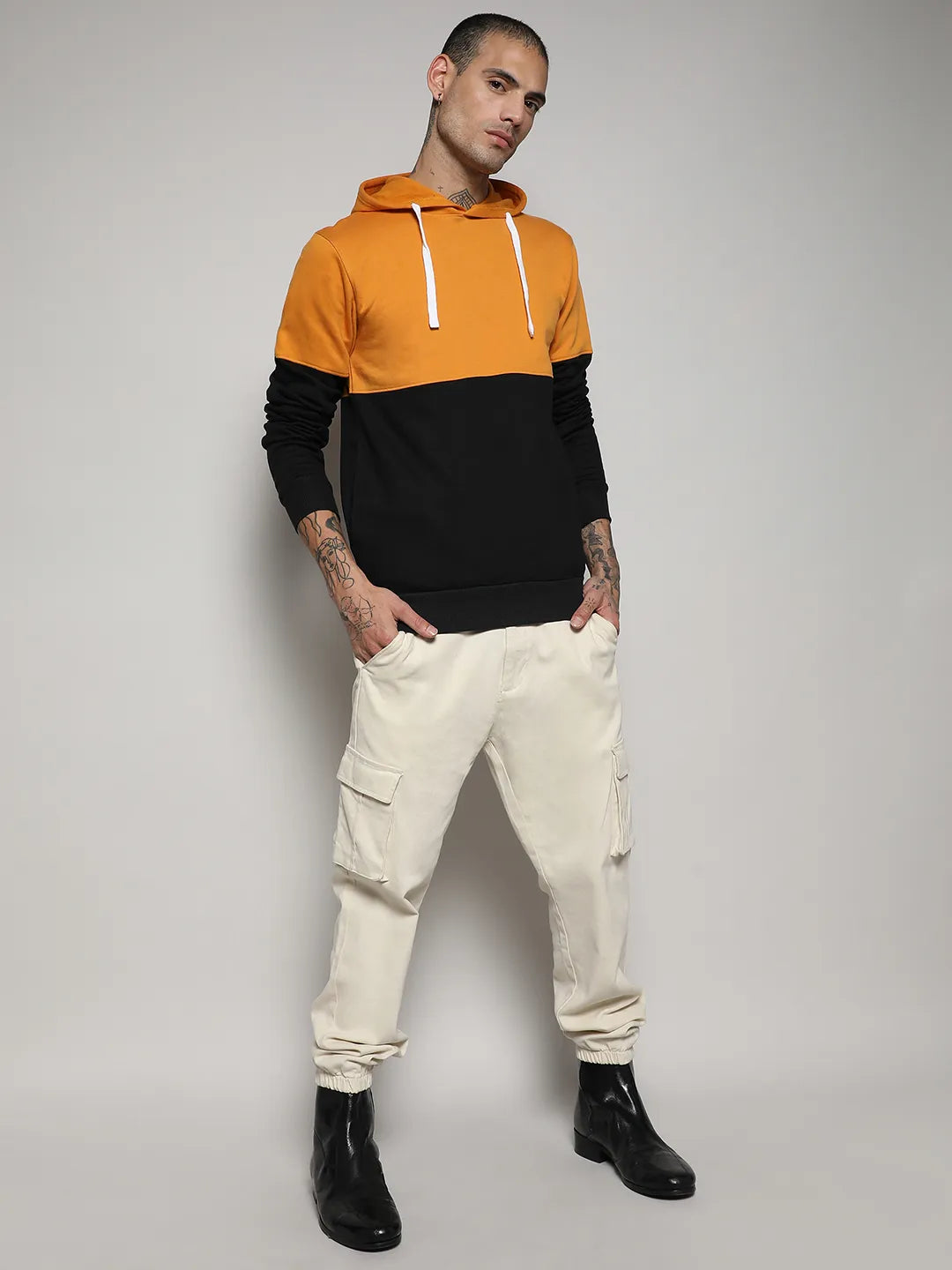 Pullover Hoodie With Ribbed Hem