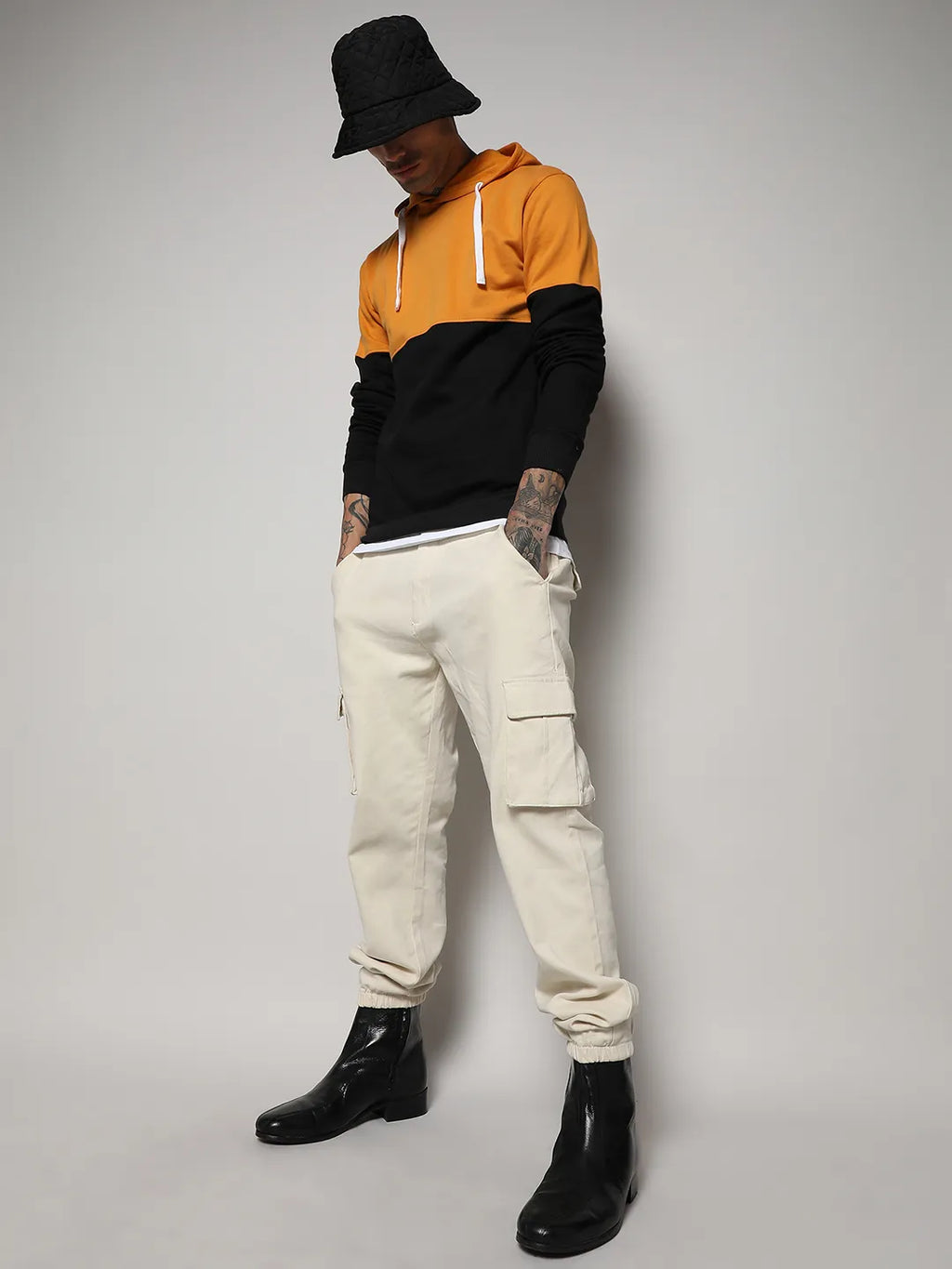 Pullover Hoodie With Ribbed Hem