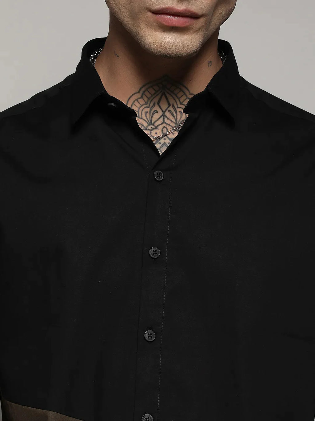 Black & Olive Green Contrast Panel Shirt